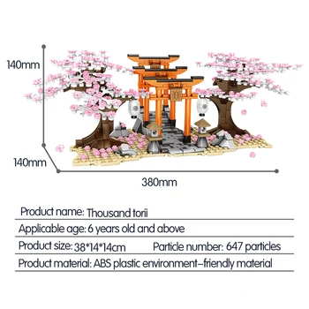 SEMBO Tvorca Myšlienky Sakura Inari Strom, Dom, Stavebné Bloky, Ulice Mesta Zobraziť Svätyne Cherry Blossom Priateľmi Tehly Darčeky, Hračky Dievča