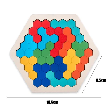 Drevené Puzzle IQ Hexagon Puzzle Honeycomb Tvar Tangram Rada Hračka Zaujímavé Changeful Puzzle, Hračky pre Deti, Dospelých, Vzdelávanie