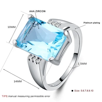 Móda Big Blue Crystal Zásnubné Prstene pre Ženy, Šperky, Striebro 925 Výročie Svadobné Kapela Krúžok Žien Bague Femme