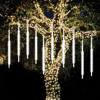 Vodotesné 50 cm meteorický dážď Dážď 8 Trubice LED Reťazec Svetlo Vonkajšie Vianočné Svadobné Party Záhrade Strom Dekorácie Fariy Garland