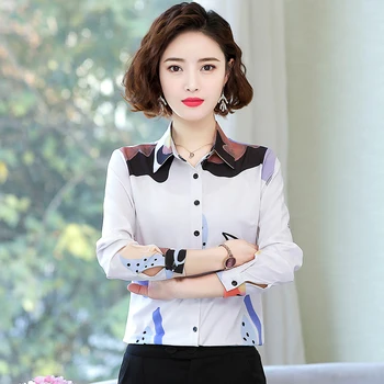 Kórejské Ženy, Topy a Blúzky 2021 Dlhý Rukáv Print Office Lady Blúzka Ženy Jar Elegantný Štíhly Oblečenie Blusas 8949 50