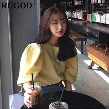 RUGOD Vintage Pevné Ženy, Blúzky, Módne Singel svojim Office Dámy Košele kórejský Elegantné Lístkového Sleve Žltá Topy a Blúzky