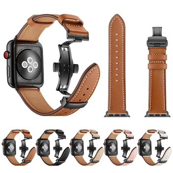 Iwatch kapela motýľ deployant Spona pracky pravej kože watchband pre Apple Hodinky kapela série 4/3/2 popruh pre inteligentné hodinky