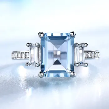 UMCHO Blue Topaz Drahokam Prstene pre Ženy, Skutočné 925 Sterling Silver Akvamarín Krúžok Romantickú Svadbu Zapojenie Jemné Šperky