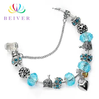 Beiver 4 Farby Crystal Silver farba Náramky & Prívesky pre Ženy s DIY Korálky Srdce Náramok Ženy Šperky 2019 Nové Prírastky