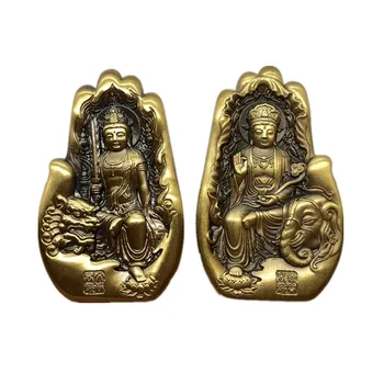 Pôvodné Bronzová Medaila Čínsky Budhistický Obraz Wenshu Puxian Bódhisattva Srdca Tvare Budhu Sútra Srdca Malý Bronz Tesnenie