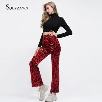 Jeseň Ženy Leopard Obličkového Nohavice Vysoký Pás Nohavice Pantalon Červené Nohavice 2019 Plnej Dĺžke Sexy Streetwear Ženy Skinny Nohavice