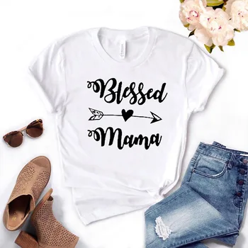 Požehnaný mama šípku Tlač Ženy tričko Bavlna Vtipné tričko Darček Pre Pani Yong Dievča Ulici Top Tee 6 Farieb MF-17