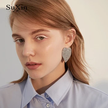 SuXin náušnice 2020 nové jednoduché tvare srdca náušnice ženy dlhé umelé crystal prívesok náušnice šperky darček