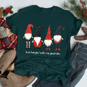 Cute Santa Claus Grafické T-shirt Harajuku Vintage Vianoce Tričko Len Hahgin' S Mojím Gnomies List Tlač Vianočné Ženy tričko
