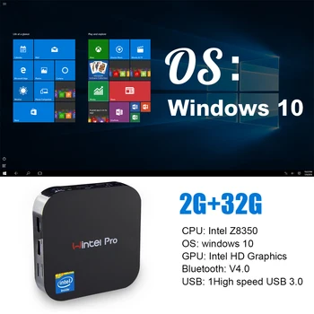W8 Pro Mini PC Windows 10 OS TV Box Intel Atom X5-Z8300 2 GB, 32 GB Wifi BT4.0 MINI PC T8 Mini Počítač PC USB3.0 WLAN na Sklade