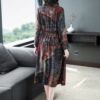 JiuMeiDai 2020 Ženy, Príležitostné Šaty Office Lady Elegantné Vytlačené Voľné Šaty Žien O-Krku Retro Party Oblečenie Plus Veľkosť