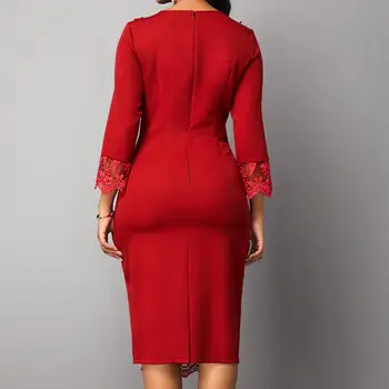 S-5XL 2020 Jar Veľké Veľkosti Elegantná Čipka Patchwork Šaty Ženy Pevné Bodycon Červená Strana Vestidos Plus Veľkosť Dámy Kancelárske Šaty