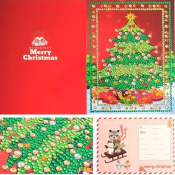 4pcs 5D DIY Tvare Diamantu Maľovanie Cartoon Papier Pozdrav Pohľadnice, Remeselné Deti Festival Pozdraviť Karty Santa Claus Veselé Vianoce