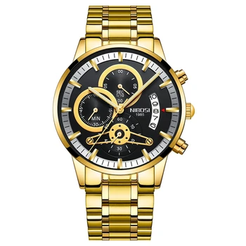 NIBOSI Ultra Tenké Gold Black Watch Mužov Montre Pánske Hodinky Top Značky Luxusné Quartz Hodinky Relogio Masculino Business Náramkové hodinky