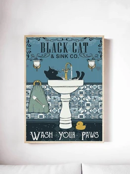 Čierna Mačka Umyť Labky Stenu, Kresby, Domáce Dekorácie Maľovanie HD Tlač Moderné Plagáty Plátno Cuadros Modulárny Obrázok Na Darček