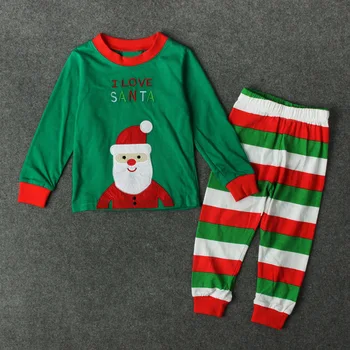 Nové 2021 Jeseň Santa Vzor Dlhým Rukávom Top Pruhované Nohavice 2ks Nastaviť Bežné Domáce Vianočné Oblečenie List Batoľa Chlapčenské Obleky