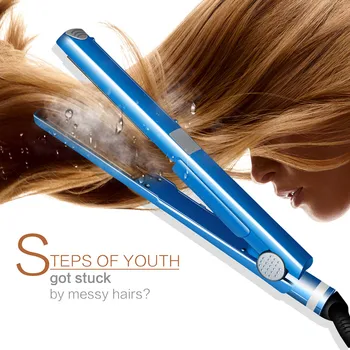 Pro Nano Titanium Doska 2 V 1 Professional Hair Straightener Ploché Železo kulmy Curlers Vlasy Styling Nástroje Modrá