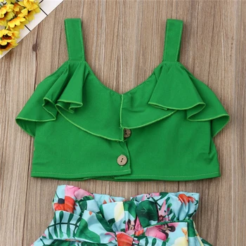 Letné Baby Girl Deti Dovolenku Kvetinový Oblečenie Nastaviť Bavlnené Tričká Topy+Luk Šortky Batoľa Sunsuit Oblečenie Set