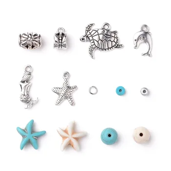Šperky, Takže Kit Tichom Tému DIY Sady Šperkov s Syntetický Tyrkys Korálky Zliatiny Prívesky & Korálky Star & Dolphin & Morská víla
