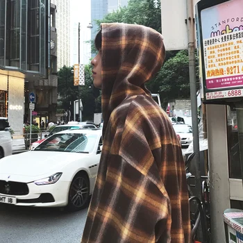 Navrhnuté Hoody Kockované Košele 2019 Jar Japonsko Kórea Street Style Dlhý Rukáv