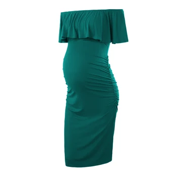 Prehrabať Zelená Mimo Ramenný Materskej Šaty Ženy Šaty Elegantné Tehotenstva Bodycon Šaty Dámske Oblečenie Fotografie Vestido