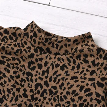Blotona Štýlové Dievčatá Bežné dvojdielne Šaty Nastaviť, Hnedá Leopard Tlačený Vzor Dlhý Rukáv Top + Čierna Farbou Sukne 1-5Y