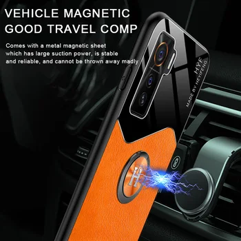 Pre VIVO IQOO 5 Pro V20 Y20 S7 Y97 Prípade Originálne Luxusné PU Kožené Auto Magnetický Držiak Prsteň Stáť Plnú Ochranu Zadného Krytu