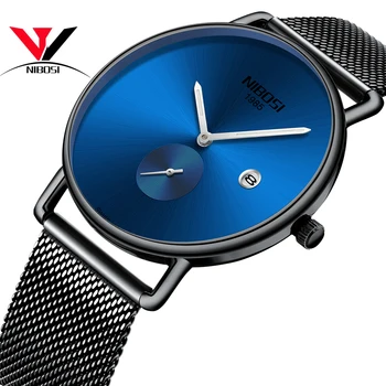 NIBOSI Ultra Tenkých hodiniek Pre Mužov Top Značky Luxusné 2019 Quartz Business Quartz Hodinky Modrá Mužský Penis Nepremokavé Relogios Prúd