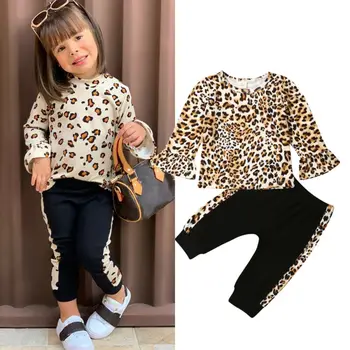 Emmababy Deti, Baby, Dievčatá Zimné Oblečenie Leopard Tlač Topy+Dlhé Nohavice, Oblečenie