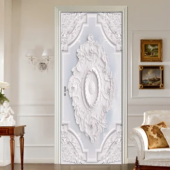 3D White Európskej Vzor Vyrezávané Dvere Nálepky nástenná maľba Obývacia Izba, Dvere, PVC samolepiace Nepremokavé 3D Tapeta Domov Dvere Obtlačky