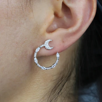 Vysoká kvalita cz ženy módne trendy šperkov klasické moon star tvarované rôzne tvarované bling biela cz kruhu geometrické náušnice