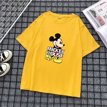 2 ks Disney Mickey Mouse-Krátke rukávy T-shirt Top + Rovno Voľné Šnúrkou Bežné Šortky, Nohavice Wild Módne Oblečenie Pre Ženy