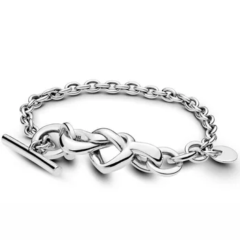 925 Sterling Silver Rose Mi Reťazí & Kamene Robustný Infinity Viazané Srdce Náramok Fit Pandora Korálku Kúzlo Diy Šperky