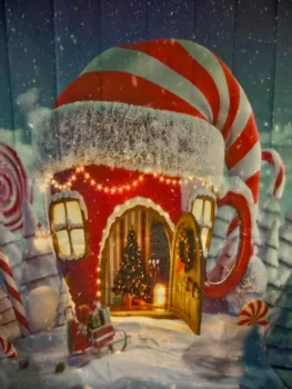 Capisco kulisu pre photo studio Vianočné candy palice dom zime sneh fariy rozprávka deti fotografie pozadí photocall
