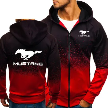 Hoodies Mužov Mustang Auto Logo Tlačiť Bežné HipHop Harajuku Gradient farby s Kapucňou Fleece Mikiny na zips Bunda Muž Oblečenie