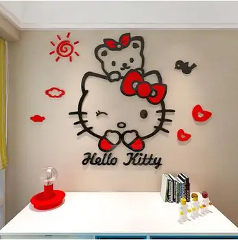 Hellokitty mačka akrylových 3d samolepky na stenu detskej izby cartoon nálepky spálňa posteli dekorácie na stene-84