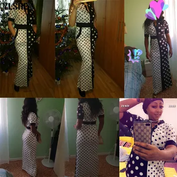 Africké Šaty pre Ženy Dashiki Polka Dot Afriky Šaty Plus Veľkosť Lete Biela Čierna Vytlačené Retro Bodycon Dlhé Šaty Afrika