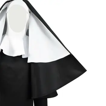 Cossky Ženy Halloween Horror Kostým Mníšky Sestra Irene Cosplay Black Jednotné Šaty Vybavy Celý Súbor