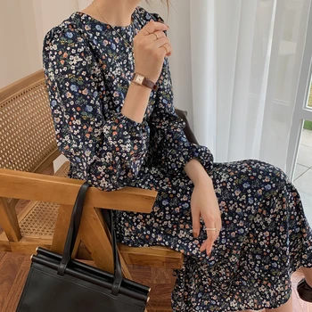 Wavsiyier Tlač na Kvetinový Vintage A-line Šaty Ženy Šaty Jar Zimné Dlhý Rukáv kórejský Štýl Strán Elegantný Voľné Žena 2020