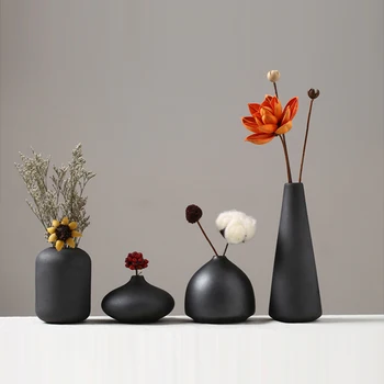 Klasická Matná Čierna Keramická Váza Z Porcelánu Kvetináče Domáce Dekorácie Doplnky, Umelecké Remeslá