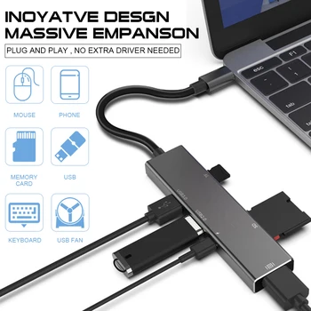 6-V-1 Typ C Hub Typ C Do USB 3.1 Adaptér HDMI Prevodník USB-C Modul Kompatibilný Pre MacBook Chromebook 4K Vysoké Rozlíšenie