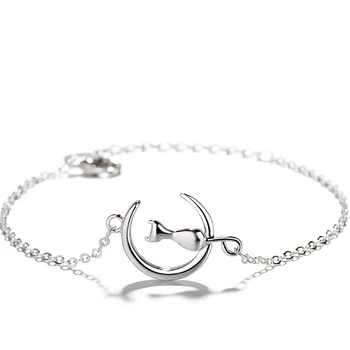 Populárne Ženské Jednoduché Roztomilý Zvierat Módne 925 Sterling Silver Šperky, Krásne Mesiac Mačka Módne Náramky SB125