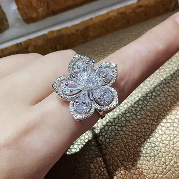 S925 Sterling Silver Farba Kvetu Tvar Veľký Zirkón Kameň Prstene pre Ženy, Svadobné Zapojenie Módne Šperky 2019