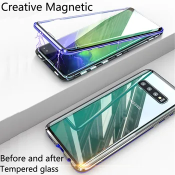 Obojstranné Tvrdené Sklo Kovové Magnetické puzdro Pre Samsung Galaxy s rezacím zariadením S10 Plus S10E 5G Prípade Mobile Adsorpcie Kryt Telefónu Capa