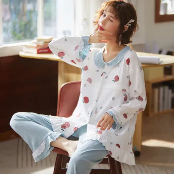 Ovocie Vytlačené Bavlna Patchwork Čipky Materskej Ošetrovateľskej Sleepwear dojčenie Odev pre Tehotné Ženy, Tehotenstvo Pyžamá