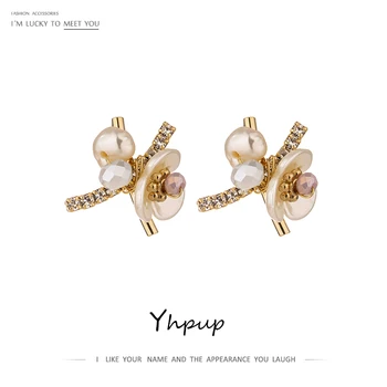 Yhpup vysadiť Kvety Stud Náušnice Sladkovodné Perly Šperky, Luxusné Drahokamu Geometrické Náušnice pre Ženy Orecchini Donna 2020