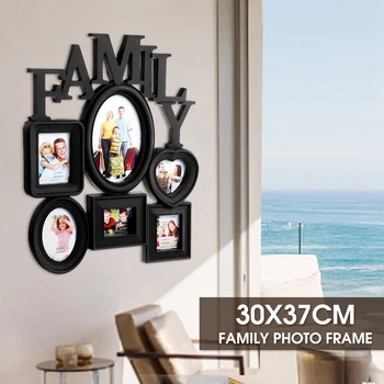 Family Photo Frame Stene Visí 6 Multi-Veľké Obrázky Držiak Displeja Domova Darček 30X37Cm Zadnej Strane s Ťahať Karty - Black