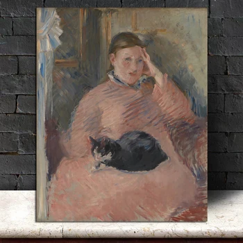 Plátno Plagát Moderného Domova Tlač Maľovanie Na Stenu, Kresby Modulárny Edouard Manet Žena S Cat Picture Umenia Pre Obývacia Izba