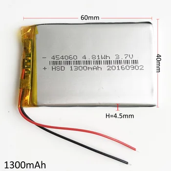 454060 3,7 V 1300mAh lítium-polymérová nabíjateľná batéria Lipo bunky nahradiť na DVD, bluetooth GPS káblové pripojenie mikrofónu 4.5*40*60 mm